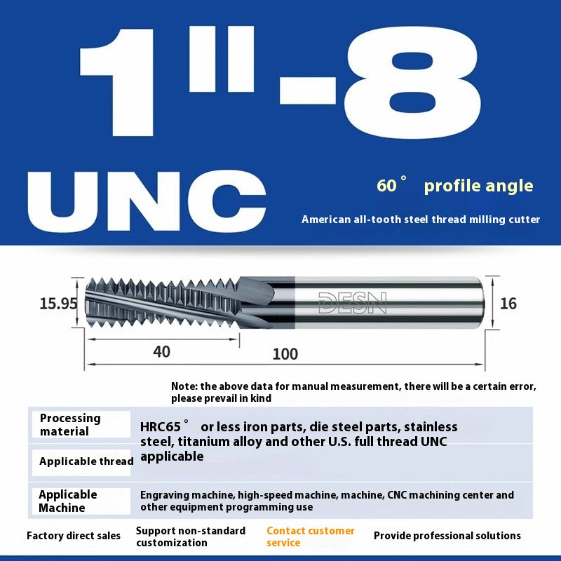 1115-65° high hard tungsten carbide thread milling cutter Long tooth full tooth alloy American thread milling cutter UNC UNF aluminum stainless steel Shandong Denso Pricision Tools Co.,Ltd.